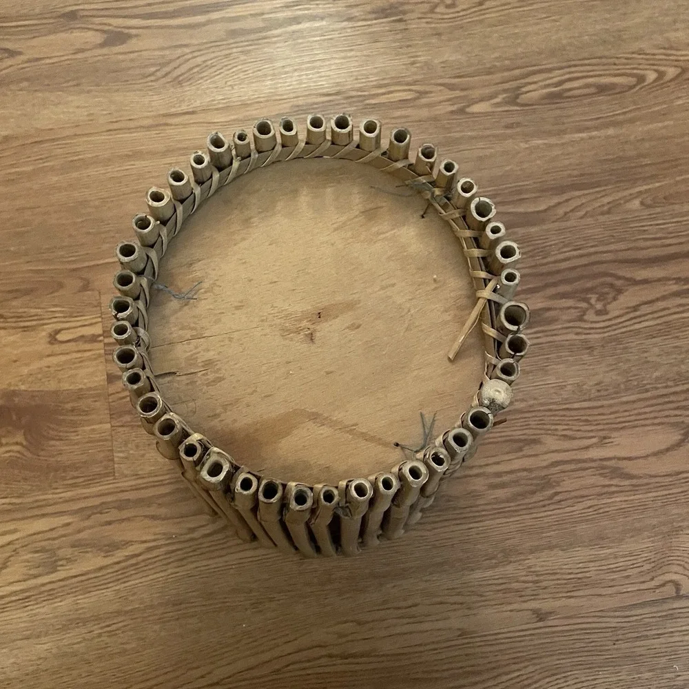 Vintage Mid-Century Burnt Bamboo Waste Basket / Boho Chic Planter